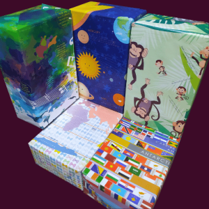 Assorted 5 Gift Wrapping Papers with Fun Facts, bright Multicolours