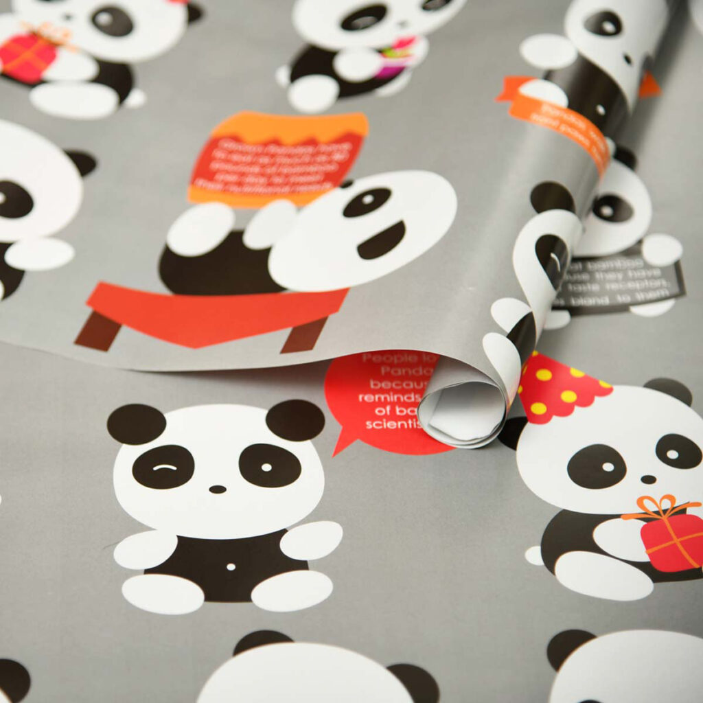 Panda Wrapping Set of 10 Panda Gift Wrapping Paper with Facts, Grey Colour
