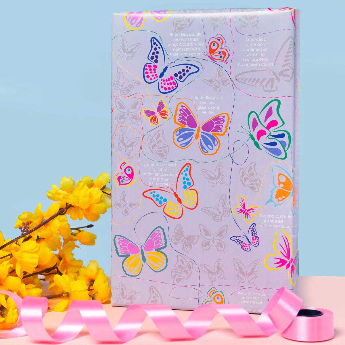 Pack of 10 Butterfly Gift Wrapping Paper with Facts, Light Purple Colour