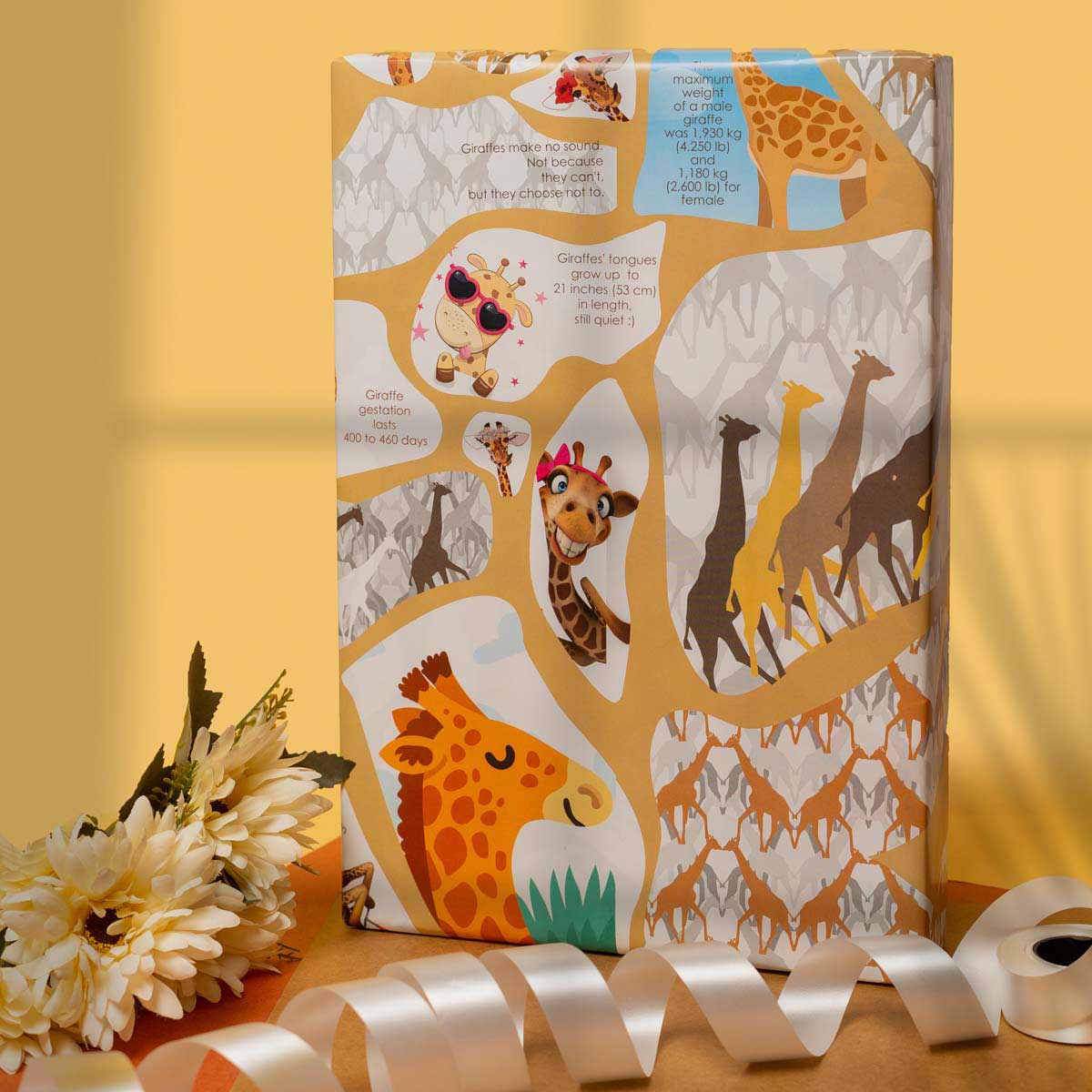 Giraffe Gift Wrapping Paper with Tall Facts, Set of 10 Wrapper