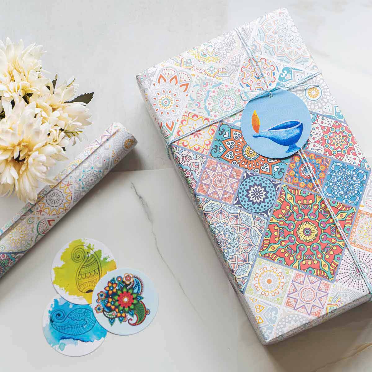Diwali Ethnic Gift Wrapping Paper: Add Ethnic Feel on Gifts with Basic Pattern Wrappers