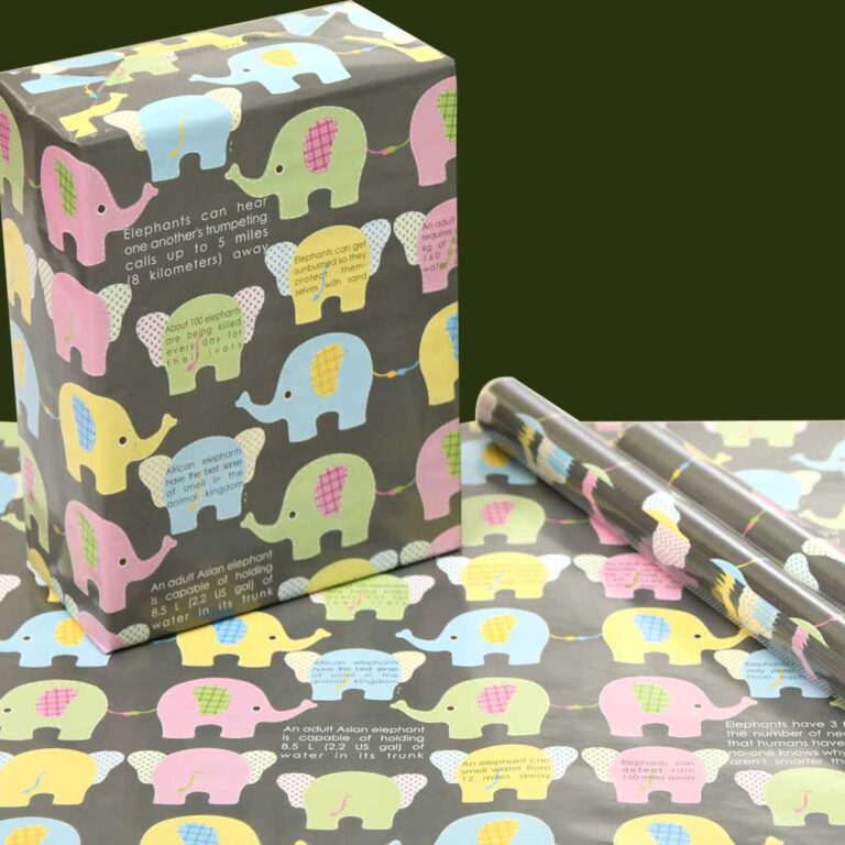 Giant Elephant Gift Wrapping Paper with Facts, Pack of 10 Papers