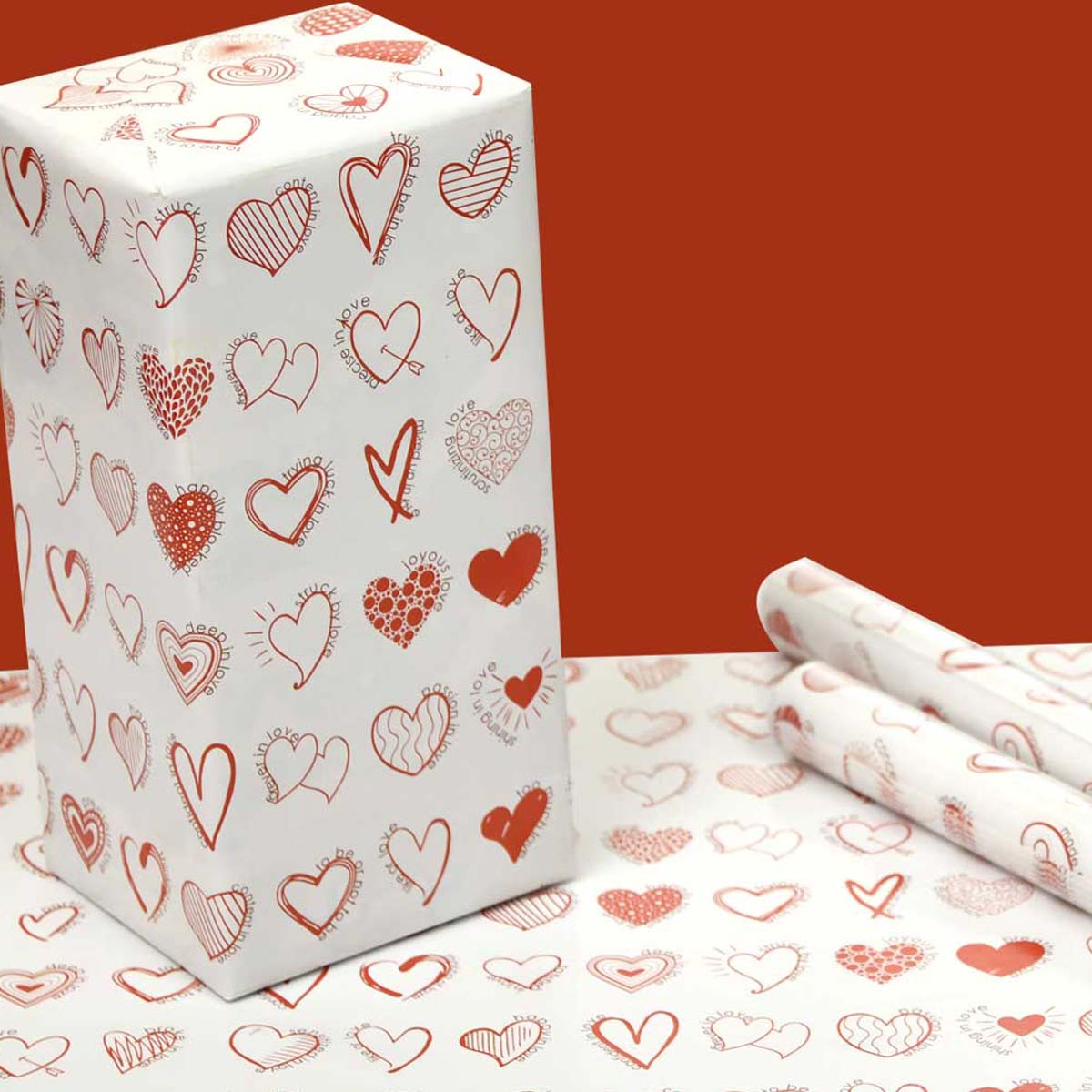 Heart Graphics Gift Wrapping Paper, Pack of 10 Red White Colours