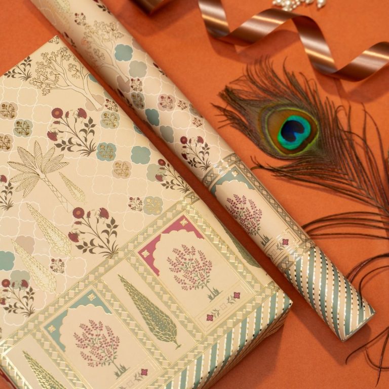 Wedding Festive Wrapping Paper | Hand Made Painting To Celebrate with golden bling to the memories